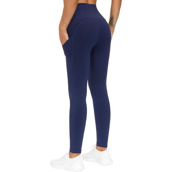 🆕Women Blue Thick High Waist Yoga Pants with Pocket Tummy Control Leggings - Picture 3 of 6